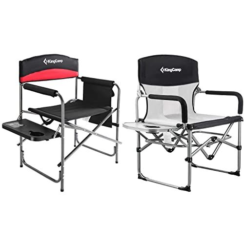  KingCamp Heavy Duty Camping Folding Director Chair and Folding Mesh Chair with Side Table and Handle