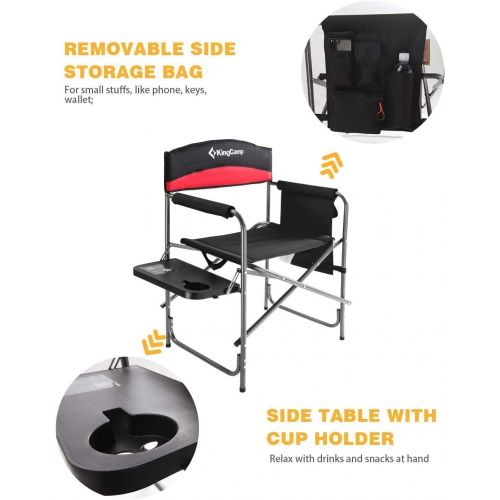  KingCamp Heavy Duty Camping Folding Director Chair and Folding Mesh Chair with Side Table and Handle