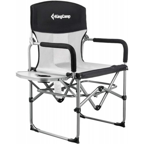  KingCamp Heavy Duty Camping Folding Director Chair and Folding Mesh Chair with Side Table and Handle