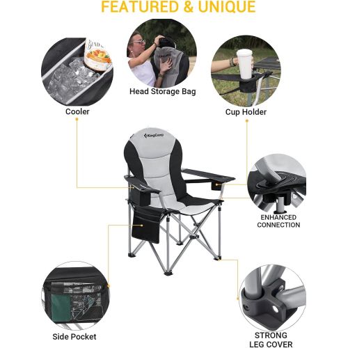  KingCamp Camping Chair Lawn Chair Folding Camping Chairs for Adults Folding Camp Chair With Lumbar Support+Adjustable Armrest+Cooler Bag Cup Holder,Side+Head Pocket,For Picnic, Cam