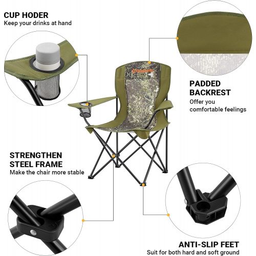  KingCamp Camping Chairs Lightweight Folding Camping Chair Portable Padded Quad Rod Chair with Mesh Cup Holder for Outdoor, Hunting, Fishing, Picnic, with Carry Bag, Camouflagegreen