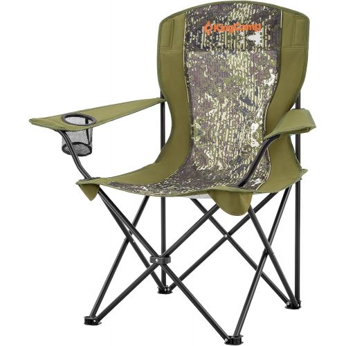  KingCamp Camping Chairs Lightweight Folding Camping Chair Portable Padded Quad Rod Chair with Mesh Cup Holder for Outdoor, Hunting, Fishing, Picnic, with Carry Bag, Camouflagegreen