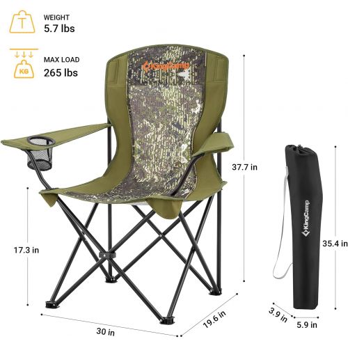  KingCamp Camping Chairs Lightweight Folding Camping Chair Portable Padded Quad Rod Chair with Mesh Cup Holder for Outdoor, Hunting, Fishing, Picnic, with Carry Bag, Camouflagegreen