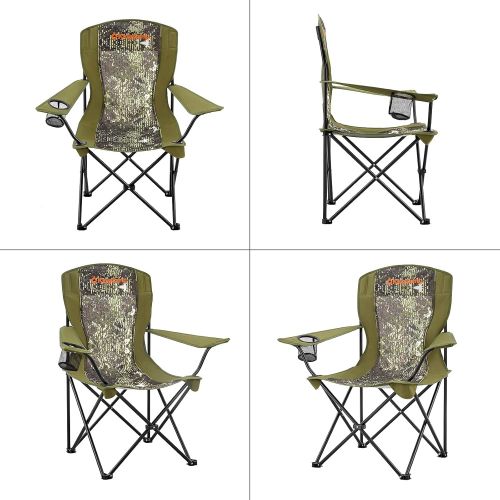  KingCamp Camping Chairs Lightweight Folding Camping Chair Portable Padded Quad Rod Chair with Mesh Cup Holder for Outdoor, Hunting, Fishing, Picnic, with Carry Bag, Camouflagegreen