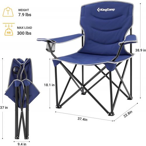  KingCamp Folding Camping Chairs Oversized Portable Padded Chair with Cup Holder and Carry Bag for Beach Outdoor Fishing Picnic Sports