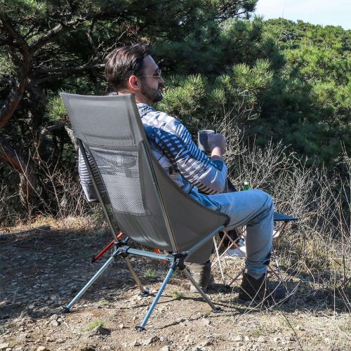  KingCamp KC1908_Navy Ultralight High Back Portable Camping Folding Chair with Carry Bag, Side Pocket, & Padded Headrest, Supports 330 Pounds, Gray
