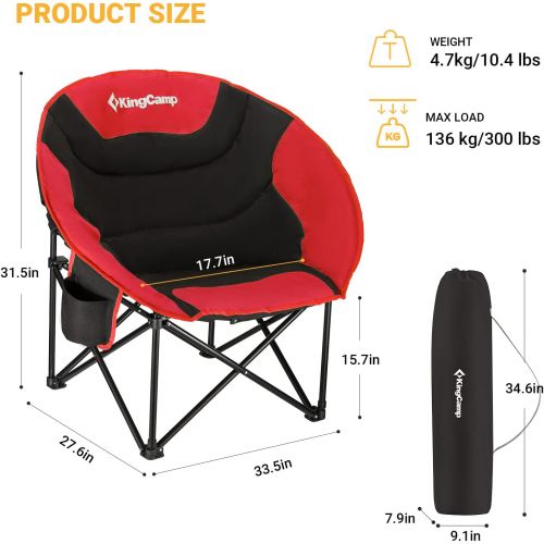  KingCamp Moon Saucer Camping Chair Padded Folding Chair Portable Heavy Duty Sofa Chair Supports 300lbs with Cup Holder and Carry Bag for Lawn Patio Sports