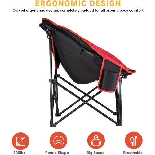  KingCamp Moon Saucer Camping Chair Padded Folding Chair Portable Heavy Duty Sofa Chair Supports 300lbs with Cup Holder and Carry Bag for Lawn Patio Sports