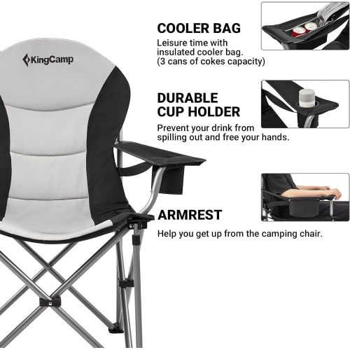  KingCamp Oversized Heavy Duty Padded Outdoor Camping Folding Chair with Lumbar Back Support, Cooler, Armrest, Cup Holder, Side Pocket, Supports 353 lbs