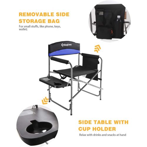  KingCamp Heavy Duty Camping Directors Chair, Folding Portable Camping Chair with Side Table Storage Pockets for Outdoor Tailgating Sports Backpacking Fishing Lawn Beach Trip Picnic