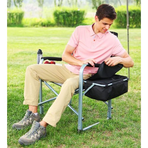  KingCamp Heavy Duty Folding Portable Padded Camping Directors Chair with Side Table Cooler Bag for Outdoor Fishing Tailgating Sports Backpacking Beach Trip Picnic, One Size, Black/