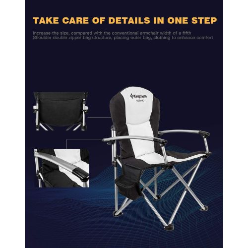  KingCamp Folding Camping Chair Oversized Heavy Duty Outdoor Camp Chair Portable Lawn Chair Arm Chair, Sturdy Steel Frame Supports 300 Lbs with Cup Holder for Sports Fishing Picnic