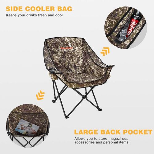  KingCamp Oversize Camping Folding Sofa Chair Padded Seat with Cooler Bag and Armrest Cup Holder, Black&Dark Gray (Camouflage)