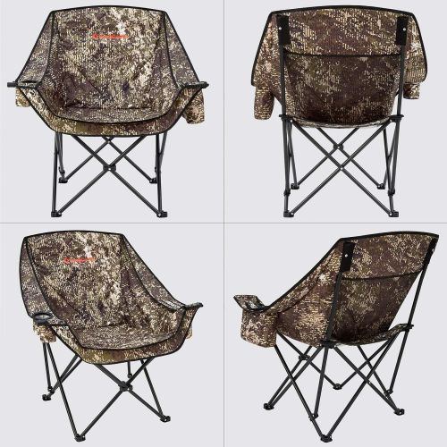  KingCamp Oversize Camping Folding Sofa Chair Padded Seat with Cooler Bag and Armrest Cup Holder, Black&Dark Gray (Camouflage)