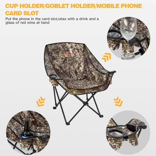  KingCamp Oversize Camping Folding Sofa Chair Padded Seat with Cooler Bag and Armrest Cup Holder, Black&Dark Gray (Camouflage)