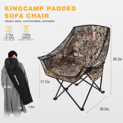  KingCamp Oversize Camping Folding Sofa Chair Padded Seat with Cooler Bag and Armrest Cup Holder, Black&Dark Gray (Camouflage)