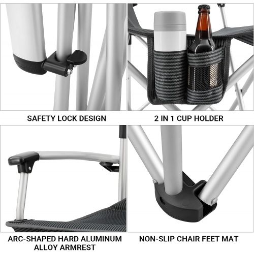  KingCamp Folding Lightweight Camping Chairs Aluminum Hard Armrest with Cup Holder, Portable Padded Deluxe Chair with Carry Bag, Heavy Duty Supports 300 lbs for Outdoor, Sports, Law