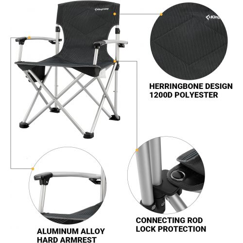  KingCamp Folding Lightweight Camping Chairs Aluminum Hard Armrest with Cup Holder, Portable Padded Deluxe Chair with Carry Bag, Heavy Duty Supports 300 lbs for Outdoor, Sports, Law