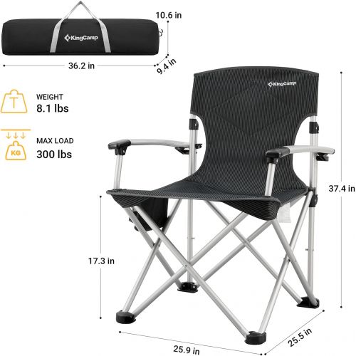  KingCamp Folding Lightweight Camping Chairs Aluminum Hard Armrest with Cup Holder, Portable Padded Deluxe Chair with Carry Bag, Heavy Duty Supports 300 lbs for Outdoor, Sports, Law