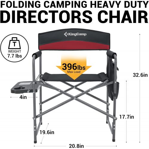  KingCamp Heavy Duty Camping Directors Chair Folding Oversized Portable Camping Chair with Side Table for Outdoor Tailgating Sports Backpacking Fishing Beach Trip Picnic Lawn