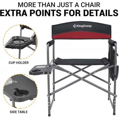  KingCamp Heavy Duty Camping Directors Chair Folding Oversized Portable Camping Chair with Side Table for Outdoor Tailgating Sports Backpacking Fishing Beach Trip Picnic Lawn