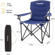 KingCamp Outdoor Camping Folding Chair Oversized Padded Arm Chair Folding Lawn Chairs Heavy Duty Steel Frame High Back with Cooler Bag Cup Holder (Cyan)