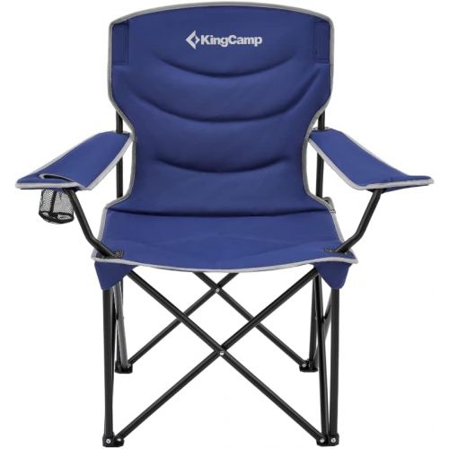  KingCamp Outdoor Camping Folding Chair Oversized Padded Arm Chair Folding Lawn Chairs Heavy Duty Steel Frame High Back with Cooler Bag Cup Holder (Cyan)