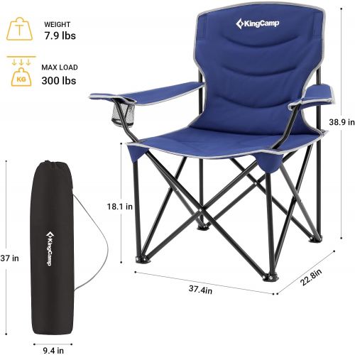  KingCamp Outdoor Camping Folding Chair Oversized Padded Arm Chair Folding Lawn Chairs Heavy Duty Steel Frame High Back with Cooler Bag Cup Holder (Cyan)