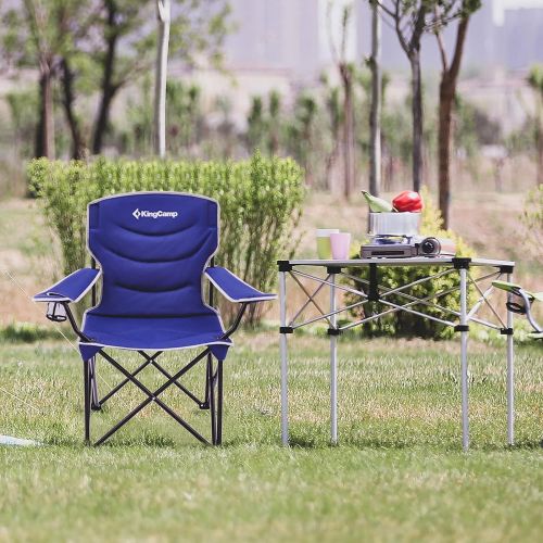  KingCamp Outdoor Camping Folding Chair Oversized Padded Arm Chair Folding Lawn Chairs Heavy Duty Steel Frame High Back with Cooler Bag Cup Holder (Cyan)