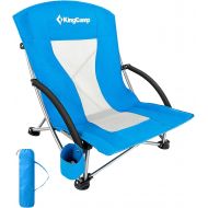 KingCamp Folding Low Sling Beach Chair Portable Camping Chair with Padded Armrest and Cup Holder Heavy Duty Mesh Backpacking Chair for Outdoor, Camping, BBQ, Beach, Travel, Picnic