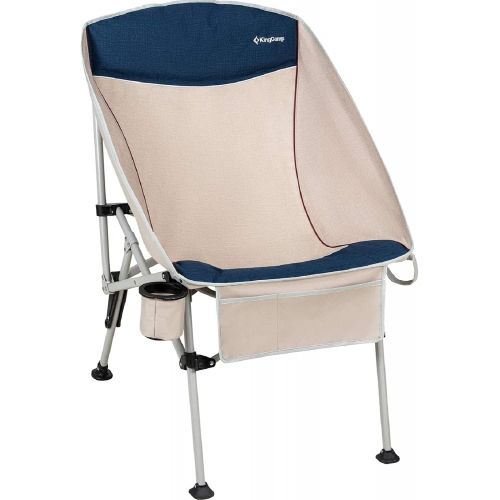  KingCamp Folding Camping Chair Portable Heavy Duty Lawn Chair with Rotatable Cup Holder & Padded Headrest & Carry Bag for Sports, Picnic, Fishing, Backyard