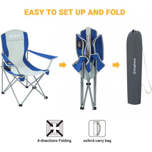  KingCamp Camping Chairs Lightweight Folding Camping Chair Portable Padded Quad Rod Chair with Mesh Cup Holder for Outdoor Hiking Fishing Picnic with Carry Bag, Blue/Grey
