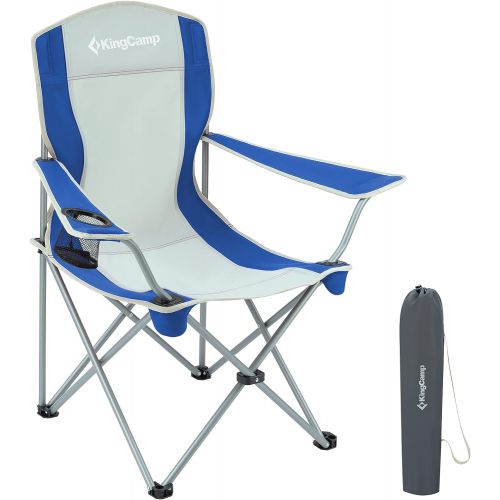  KingCamp Camping Chairs Lightweight Folding Camping Chair Portable Padded Quad Rod Chair with Mesh Cup Holder for Outdoor Hiking Fishing Picnic with Carry Bag, Blue/Grey