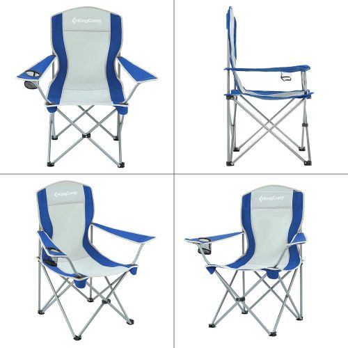  KingCamp Camping Chairs Lightweight Folding Camping Chair Portable Padded Quad Rod Chair with Mesh Cup Holder for Outdoor Hiking Fishing Picnic with Carry Bag, Blue/Grey