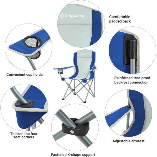  KingCamp Camping Chairs Lightweight Folding Camping Chair Portable Padded Quad Rod Chair with Mesh Cup Holder for Outdoor Hiking Fishing Picnic with Carry Bag, Blue/Grey