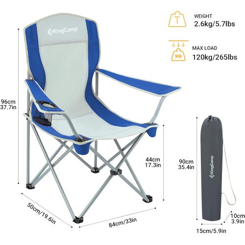  KingCamp Camping Chairs Lightweight Folding Camping Chair Portable Padded Quad Rod Chair with Mesh Cup Holder for Outdoor Hiking Fishing Picnic with Carry Bag, Blue/Grey