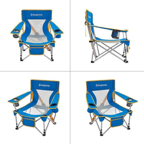  KingCamp Low Sling Beach Chairs,Folding Low/High Mesh Reclining Back Low Seat Beach Chair for Adults with Headrest,Cup Holder,Carry Bag Padded Armrest for Sand Camping Lawn Concert