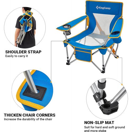  KingCamp Low Sling Beach Chairs,Folding Low/High Mesh Reclining Back Low Seat Beach Chair for Adults with Headrest,Cup Holder,Carry Bag Padded Armrest for Sand Camping Lawn Concert