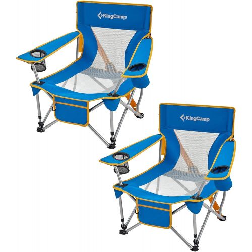  KingCamp Low Sling Beach Chairs,Folding Low/High Mesh Reclining Back Low Seat Beach Chair for Adults with Headrest,Cup Holder,Carry Bag Padded Armrest for Sand Camping Lawn Concert