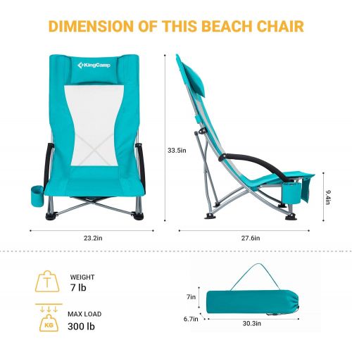  KingCamp Beach Chair for Camping, Portable Camping Chair with Padded Armrest and Cup Holder, Folding High Mesh Back Chair for Outdoor, Beach, Camping, BBQ, Travel, Easy Carry