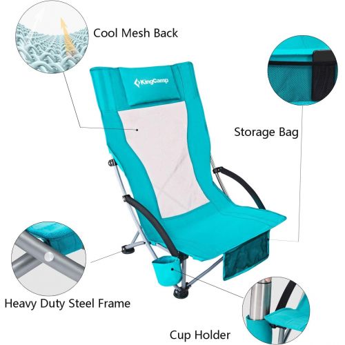  KingCamp Beach Chair for Camping, Portable Camping Chair with Padded Armrest and Cup Holder, Folding High Mesh Back Chair for Outdoor, Beach, Camping, BBQ, Travel, Easy Carry