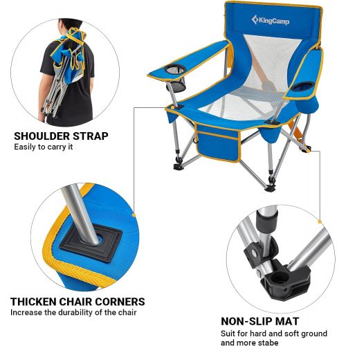  KingCamp Folding Camping Chair Low Seat Portable Light Weight Chair with Cup Holder & Front Pocket for Outdoor, Garden, Fishing, Beach, Travel, Picnic, Hiking, 2 Pack