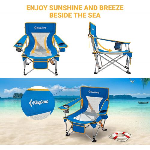  KingCamp Folding Camping Chair Low Seat Portable Light Weight Chair with Cup Holder & Front Pocket for Outdoor, Garden, Fishing, Beach, Travel, Picnic, Hiking, 2 Pack