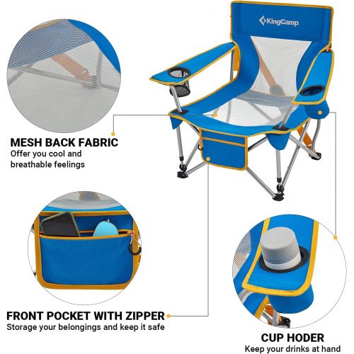  KingCamp Folding Camping Chair Low Seat Portable Light Weight Chair with Cup Holder & Front Pocket for Outdoor, Garden, Fishing, Beach, Travel, Picnic, Hiking, 2 Pack