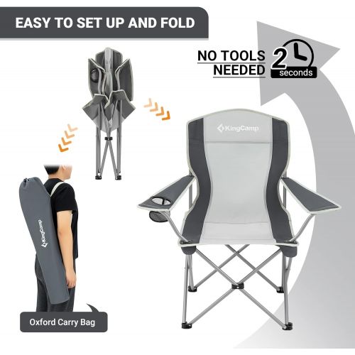  KingCamp Folding Chair for Camping, Portable Lightweight Camp Chair, Outdoor Lawn Picnic Quad Chair with Arm Rest Cup Holder and Carry Bag