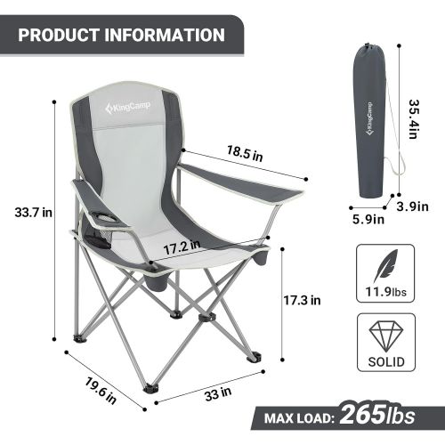  KingCamp Folding Chair for Camping, Portable Lightweight Camp Chair, Outdoor Lawn Picnic Quad Chair with Arm Rest Cup Holder and Carry Bag