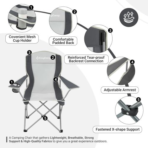  KingCamp Folding Chair for Camping, Portable Lightweight Camp Chair, Outdoor Lawn Picnic Quad Chair with Arm Rest Cup Holder and Carry Bag