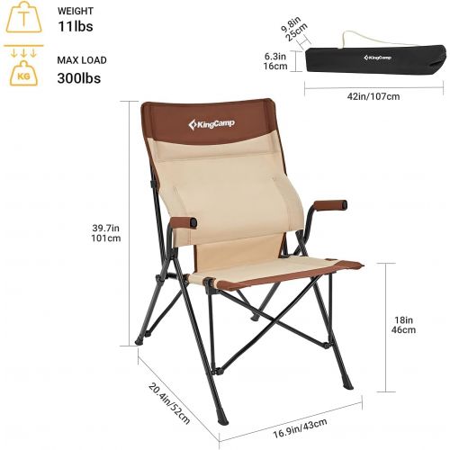  KingCamp Lumbar Support Folding Camping Chair,Hard Arm Lawn Chair, Portable High Back Seat Camp Chairs with Pocket for Outdoor BBQ Picnic Hiking Fishing Travel Sport Events Soccer