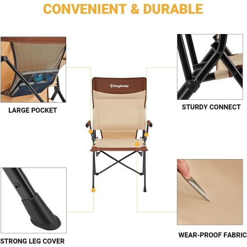  KingCamp Lumbar Support Folding Camping Chair,Hard Arm Lawn Chair, Portable High Back Seat Camp Chairs with Pocket for Outdoor BBQ Picnic Hiking Fishing Travel Sport Events Soccer