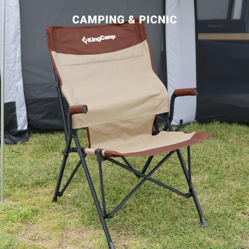  KingCamp Lumbar Support Folding Camping Chair,Hard Arm Lawn Chair, Portable High Back Seat Camp Chairs with Pocket for Outdoor BBQ Picnic Hiking Fishing Travel Sport Events Soccer